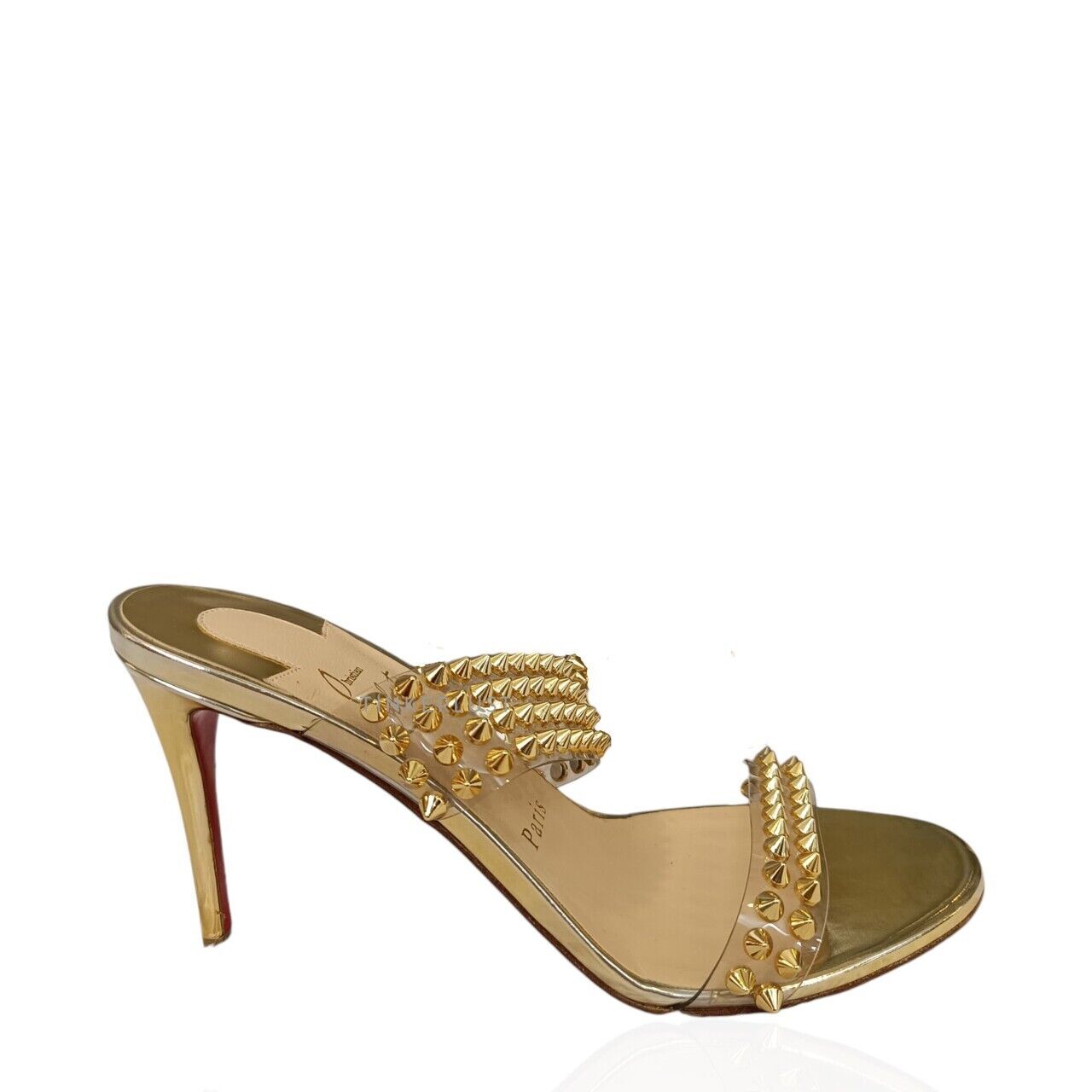 sepatu heels Christian Louboutin Spikes PVC Metallic Gold Heels Tinkerlust